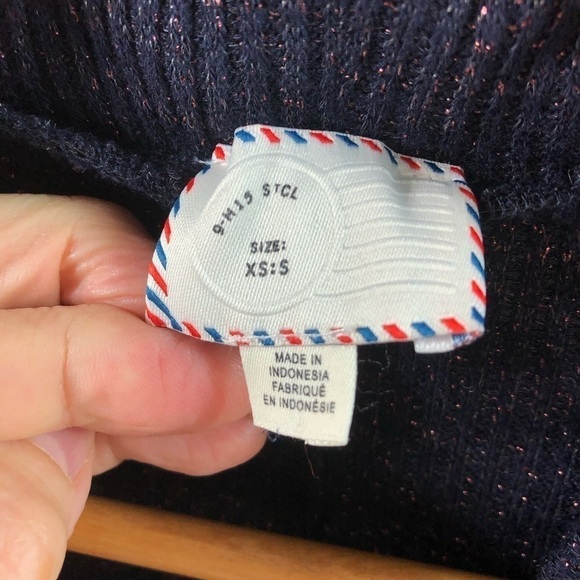 Anthropologie Post Mark Orley Sweater Ruffled Metallic XS S Wo's Navy Feminine - Picture 4 of 7